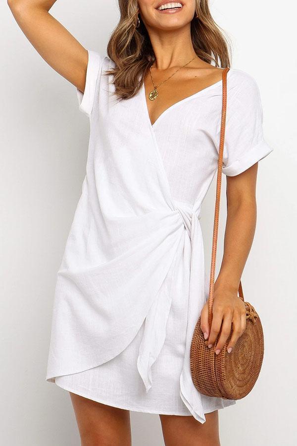 Lace Up Pullover V-neck Dress