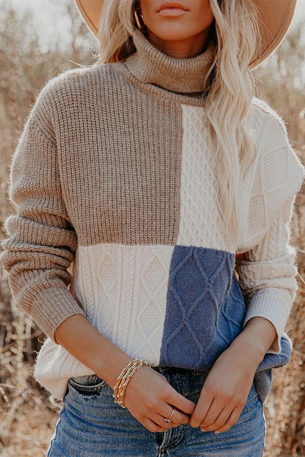 Loose High Neck Contrast Casual Sweater