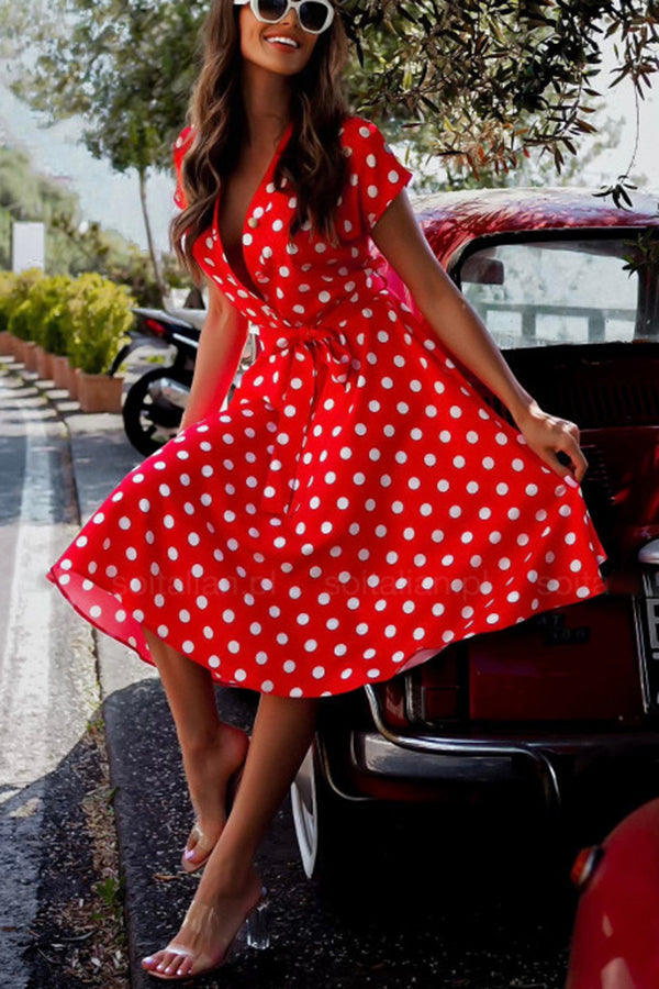 Aurielle Polka Dot Tie Front Midi Dress