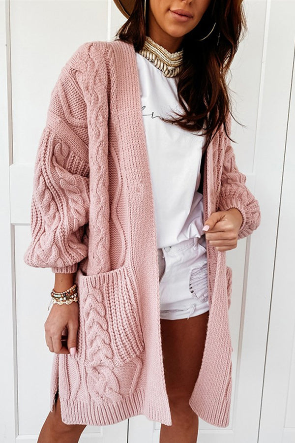 Pocket Design Long Sleeve Cable Knit Cardigan