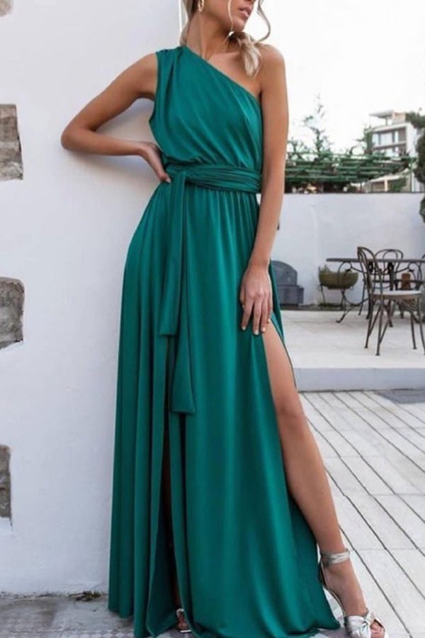 Sexy One Shoulder High Waist Split Maxi Dress