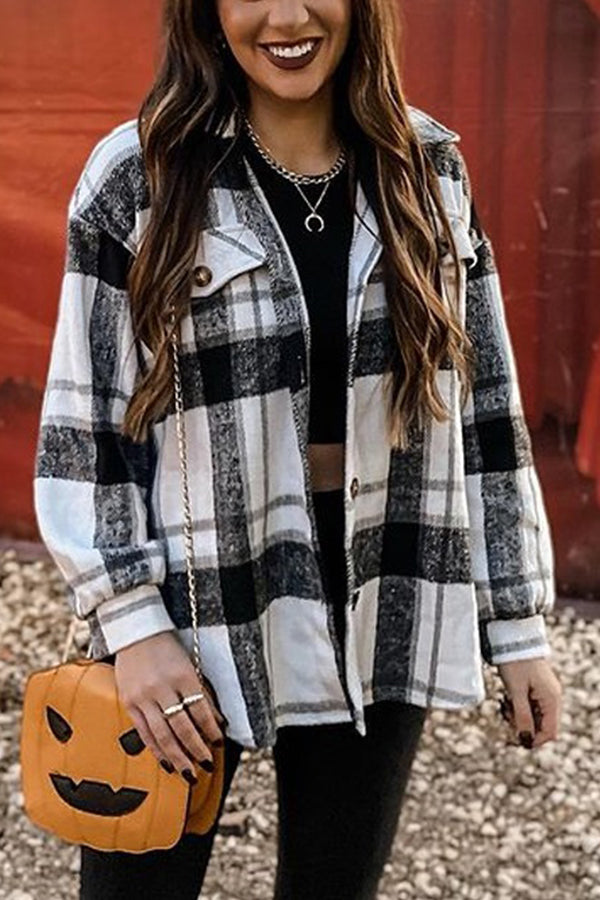 Vintage Plaid Pocket Long Sleeve Jacket