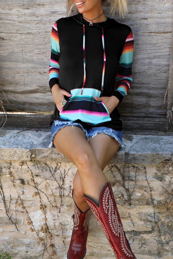 Hooded Sweatshirt with Printed Stitching Pockets