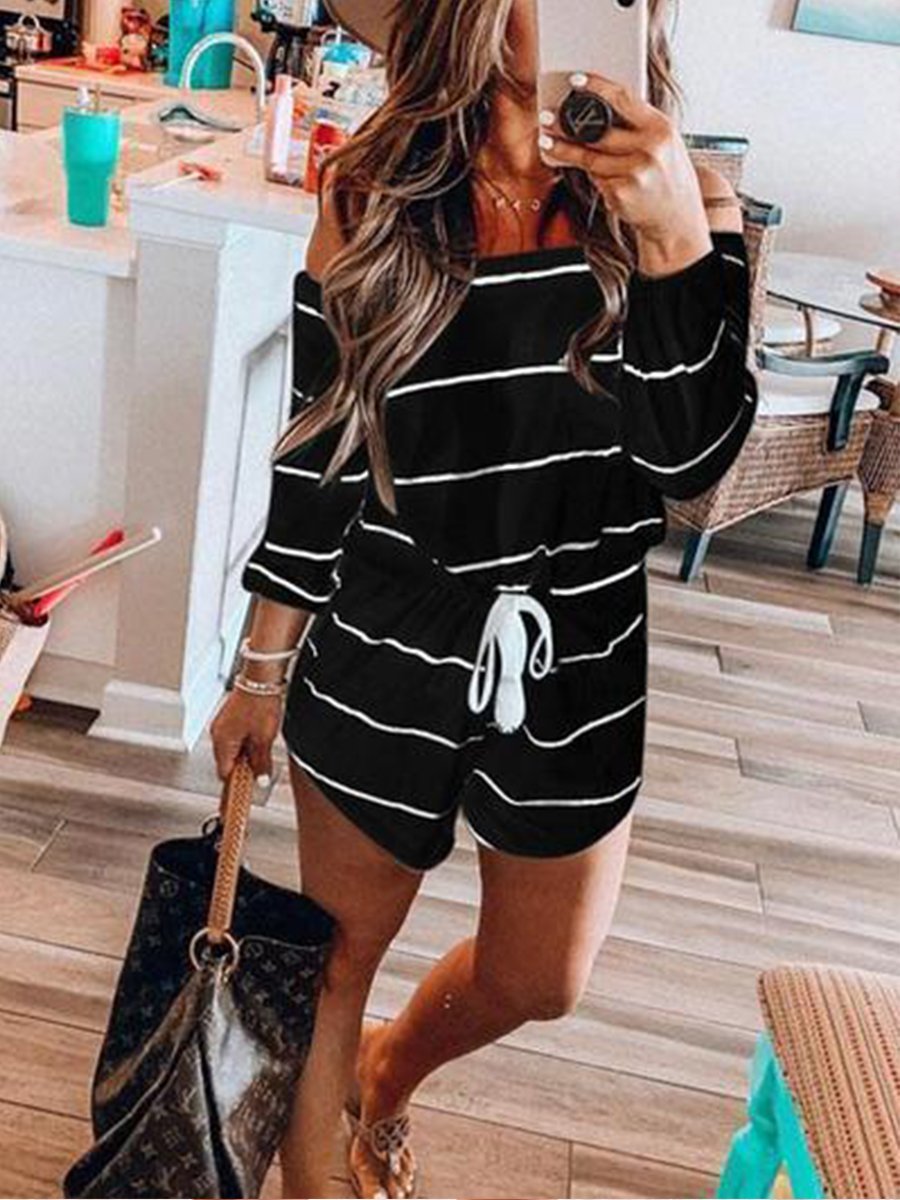 Off Shoulder Striped One-piece Romper