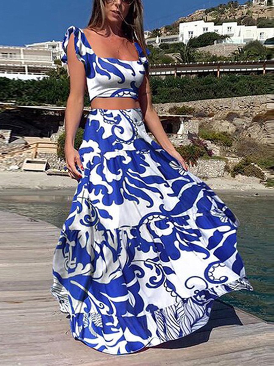 Amazing Print Show Waist Dress Suit