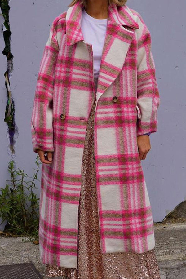 Temperament Suit Collar Plaid Long Sleeve Woolen Cloth