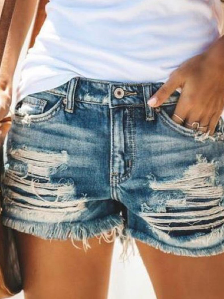 Fringe Ripped Denim Shorts