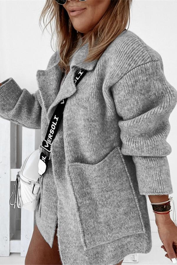 Large Pocket Loose Cardigan Sweater with Suit Collar