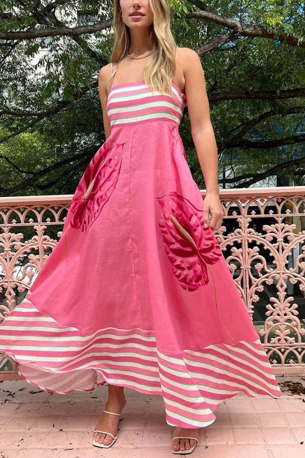 Pink girl contrast print suspender dress