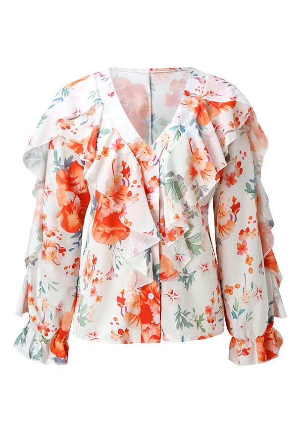 Chiffon V-Neck Long Sleeve Top