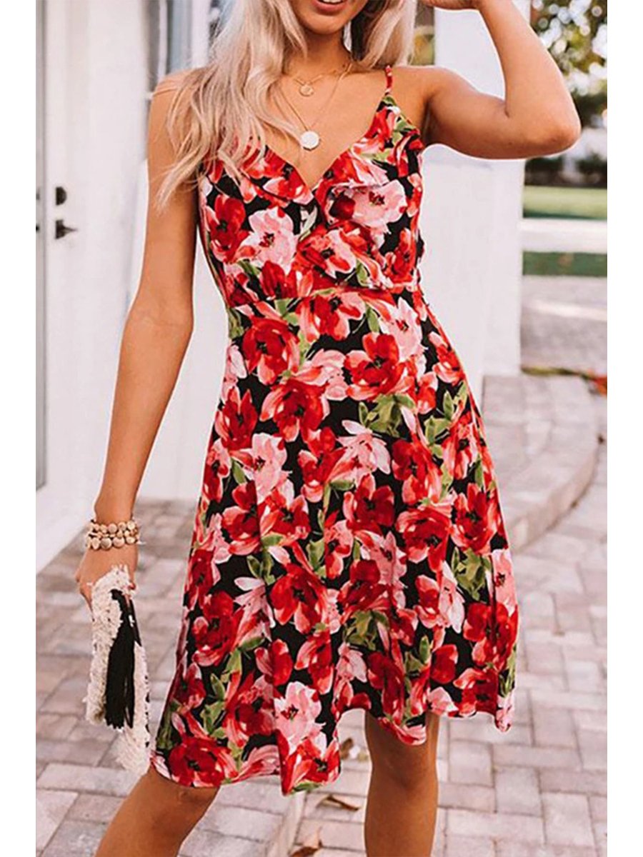 Fresh Suspender V-neck Dress
