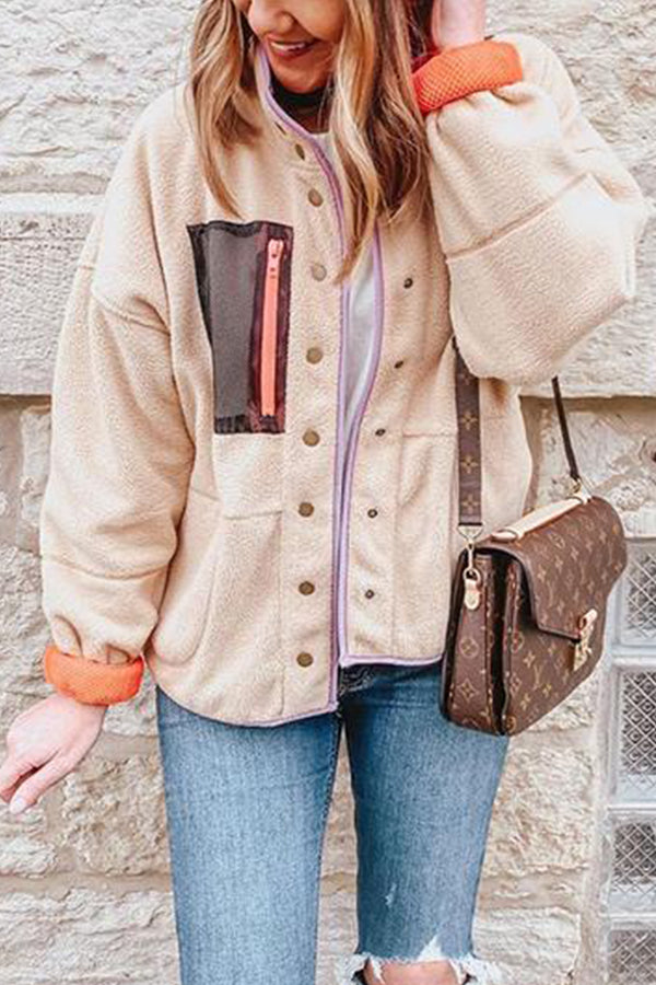 Snap Front Faux Fur Sherpa Jacket