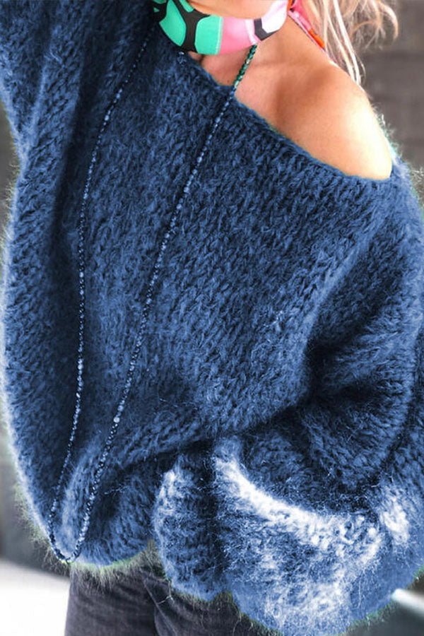 Slanted Shoulder Wool Knit Sweater