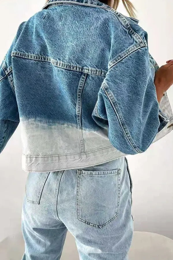 White And Blue Color Matching Denim Jacket