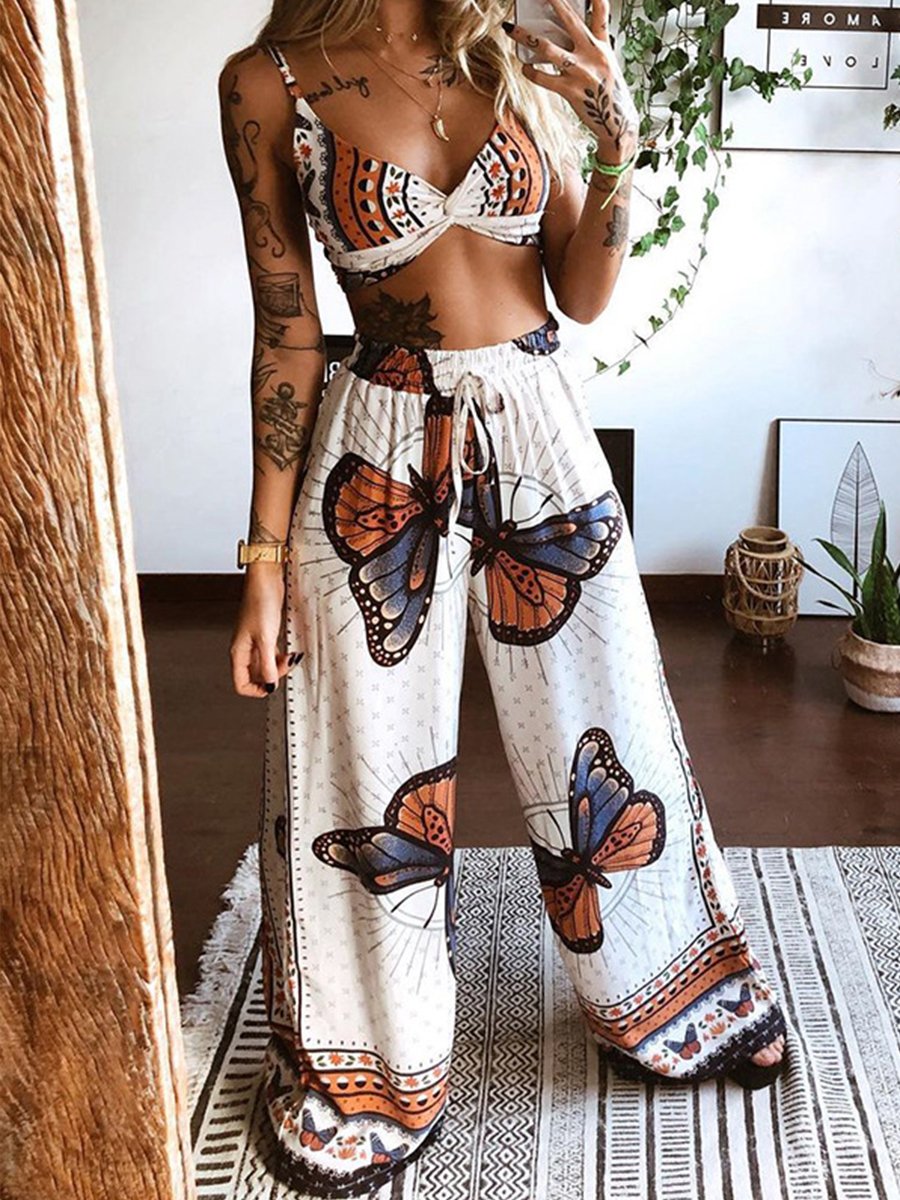 Print Bra Wide Leg Pants Two-piece