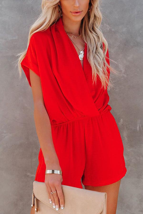Solid color V-neck Romper