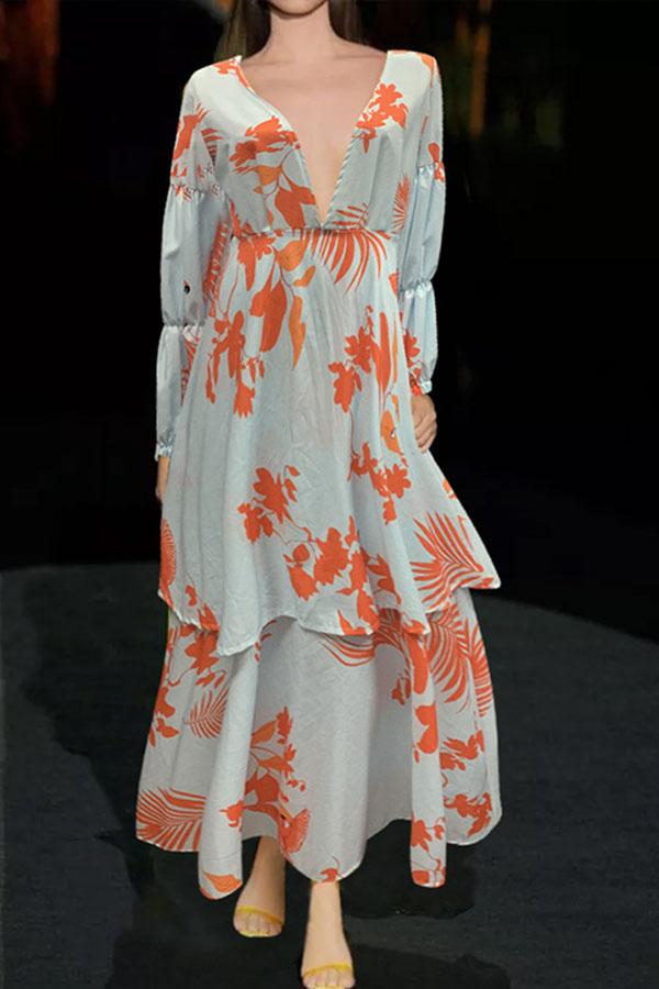 V-neck Sexy Fluttering Long-sleeved Dress