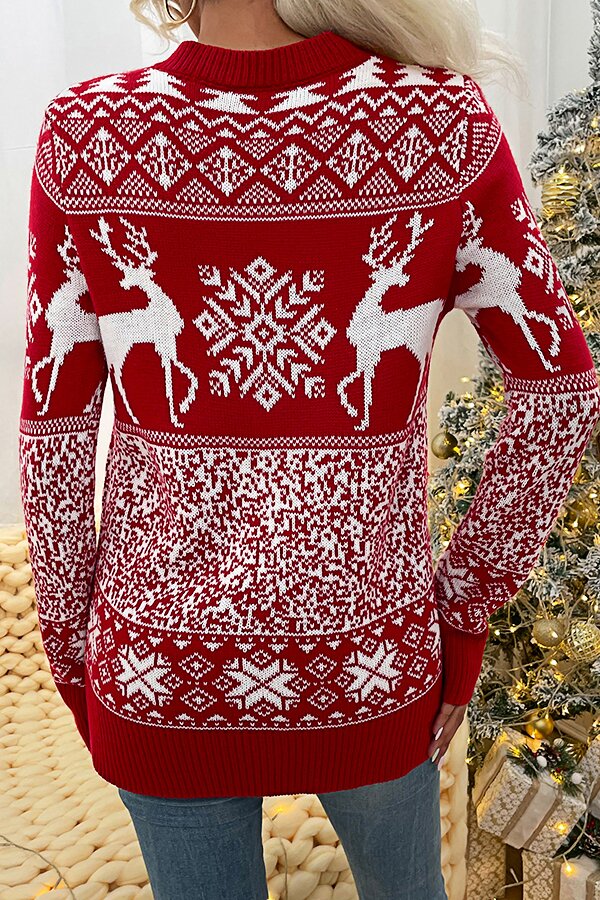 Christmas Knit Round Neck Elk Sweater