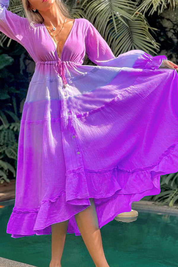 Gradient Ruffle Maxi Dress