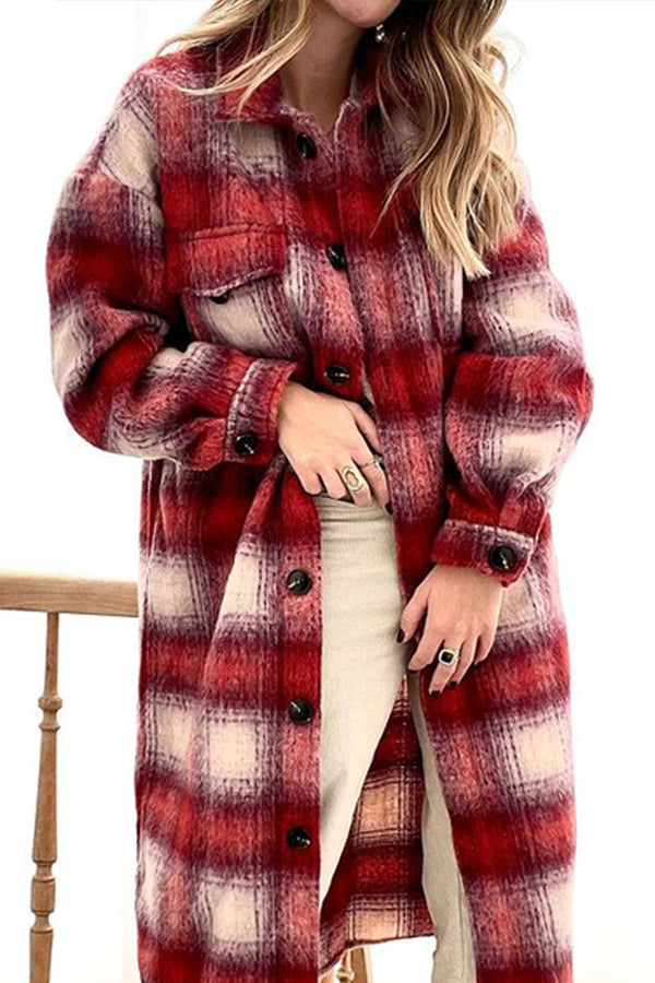 Fashion Lapel Check Loose Woolen Coat