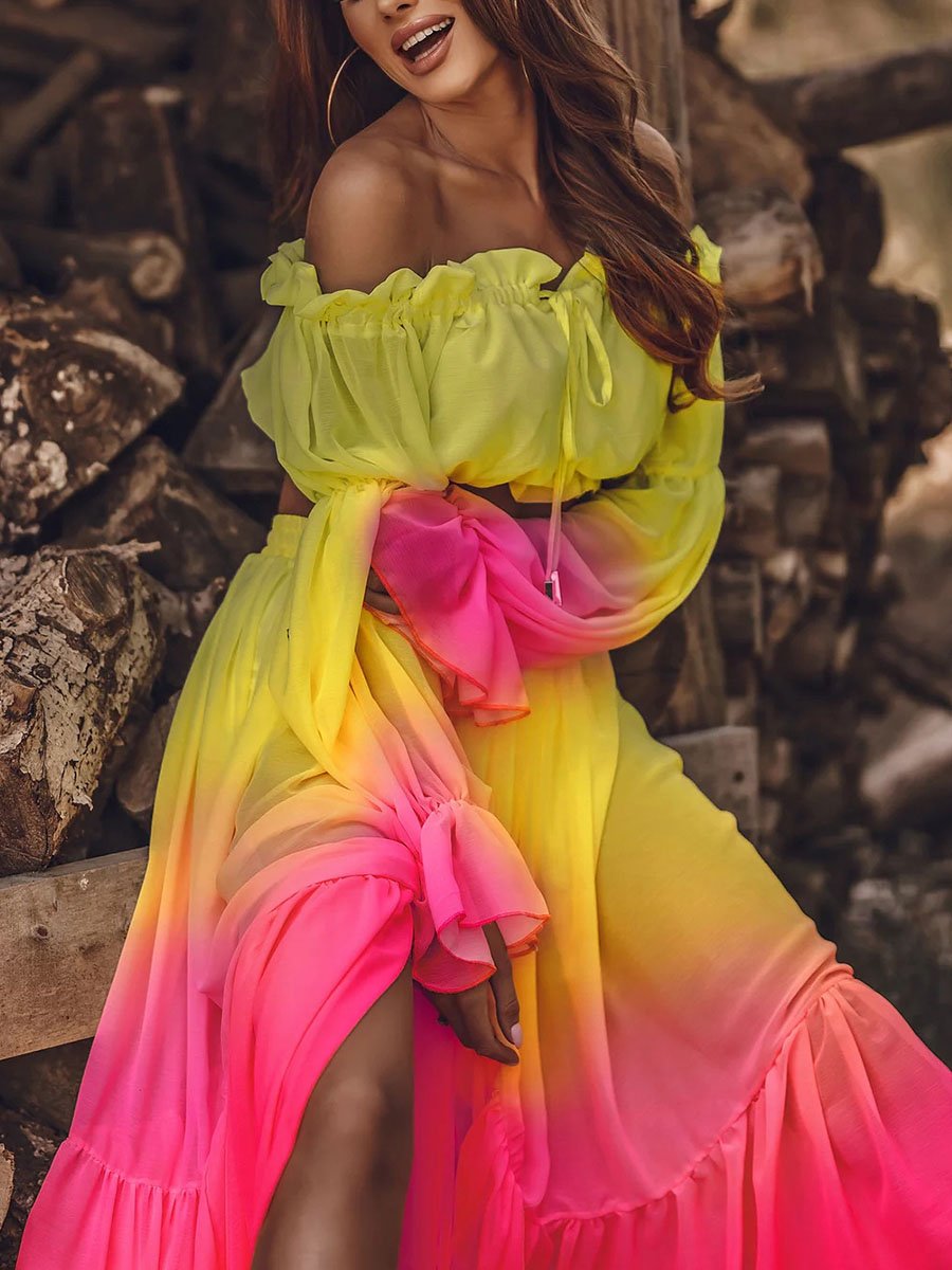 Colorblock Beach Bikini Coverup Set