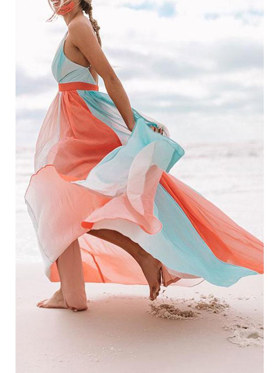 Charming Rainbow Mesh Sling Dress
