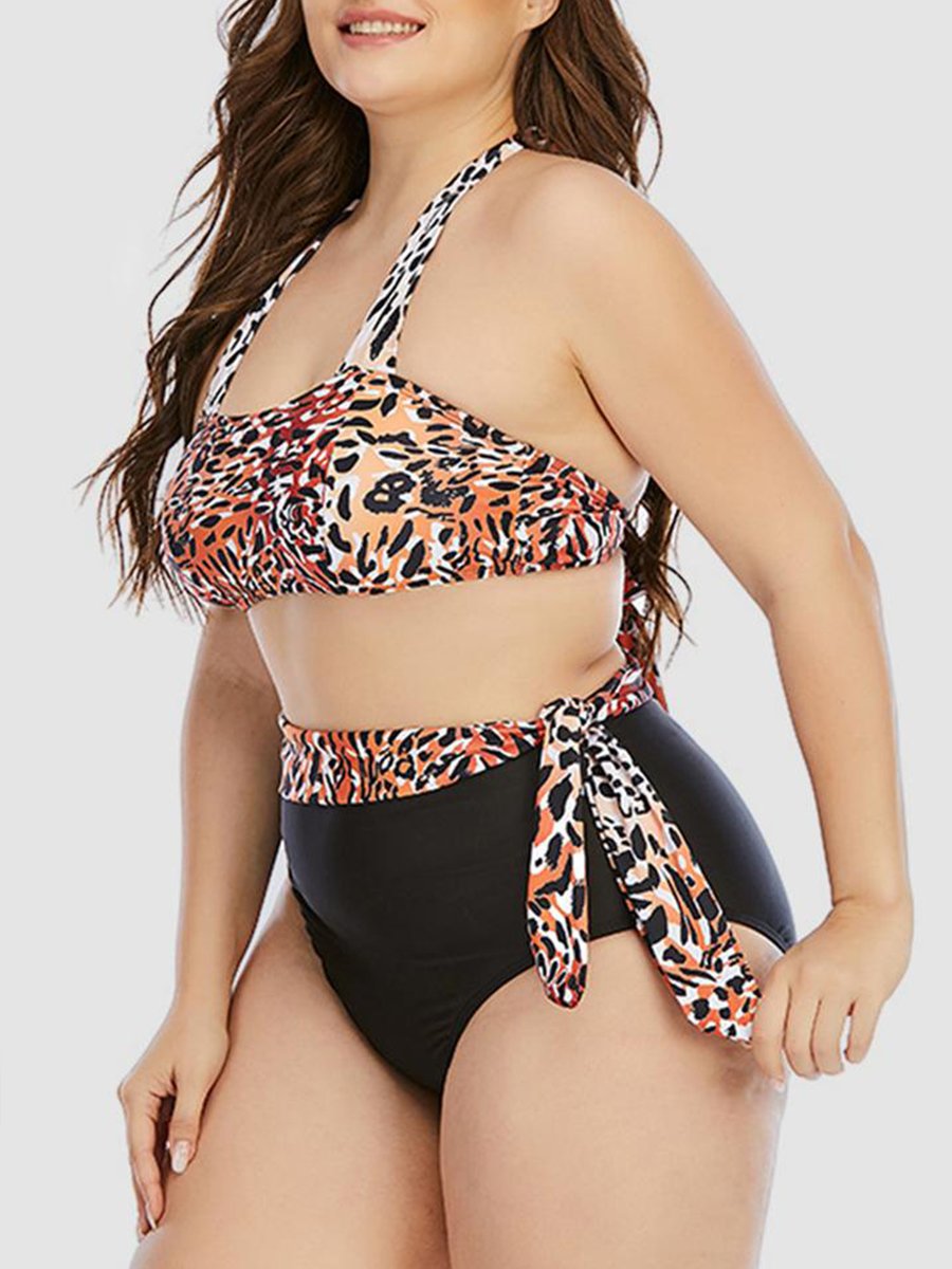 Leopard Print Bandage Design Two-piece Swimsuit