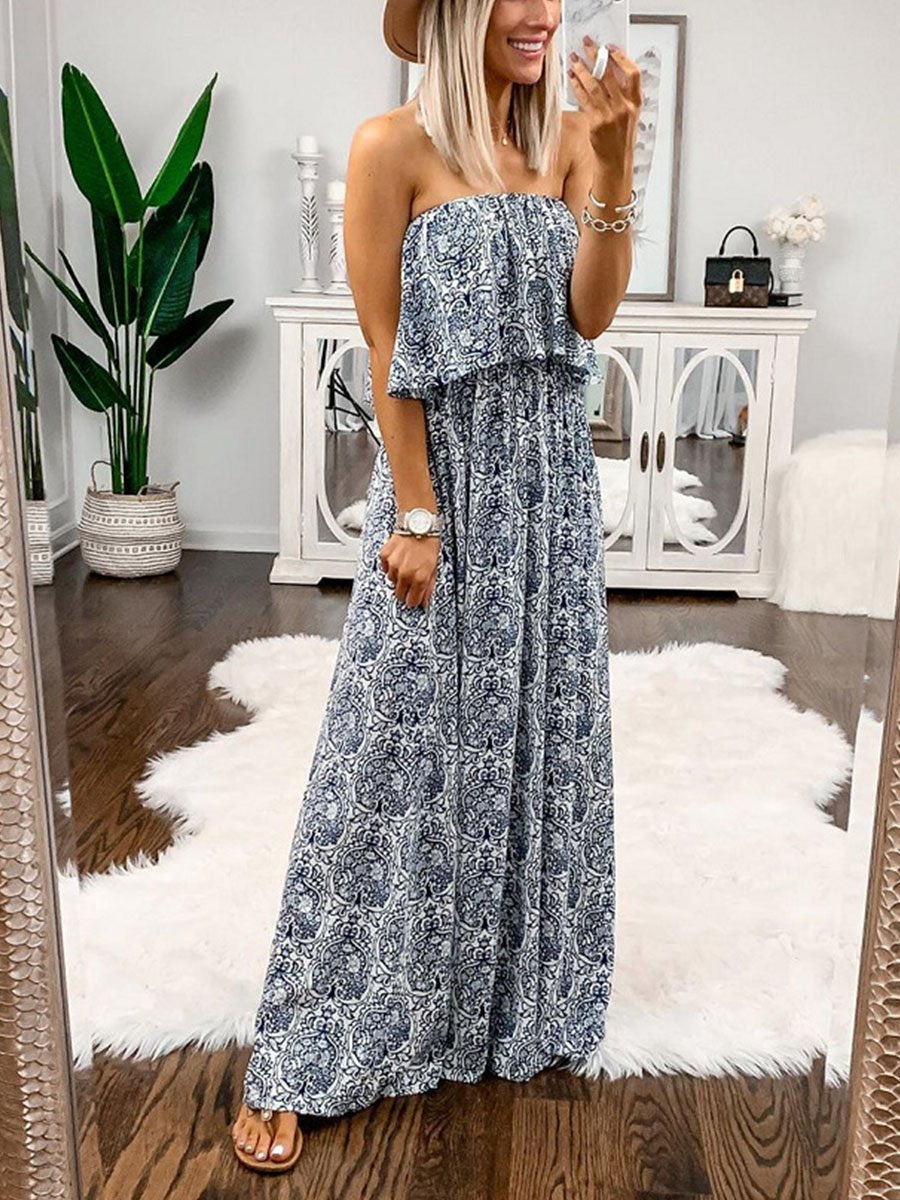 Off-the-shoulder One-neck Ruffled Floor Dress