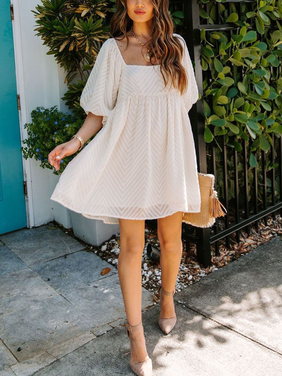White Open Back Lantern Sleeve Dress