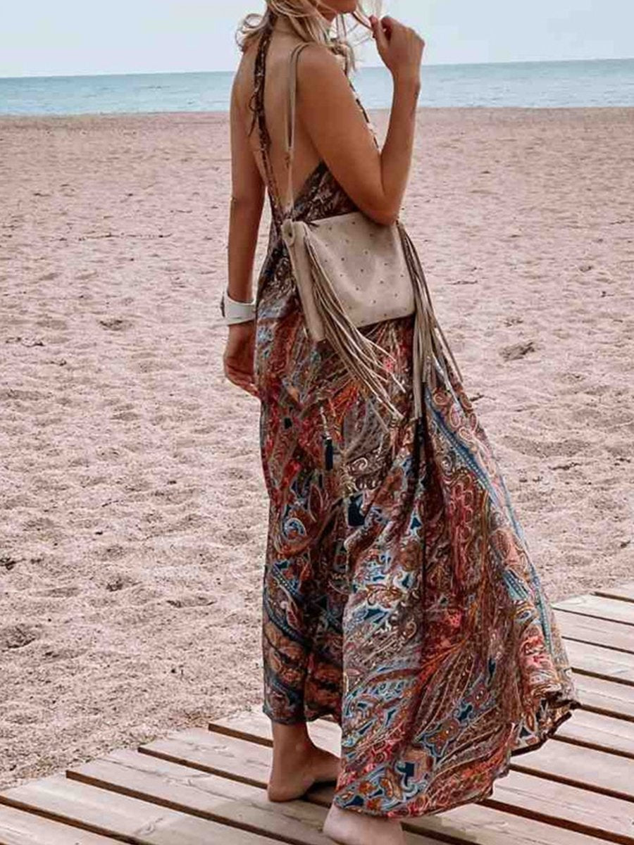 Printed V-neck Bohemian Dress