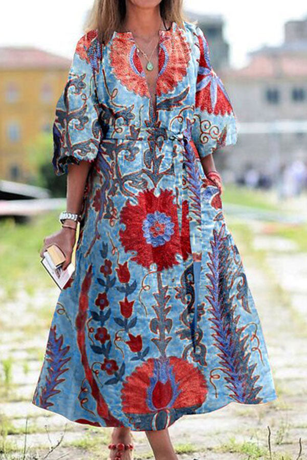 Ethnic Print Loose Mid-Sleeve Dress