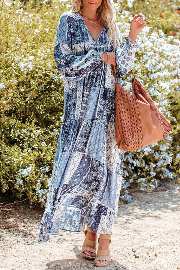 Plaid print loose V-neck dress