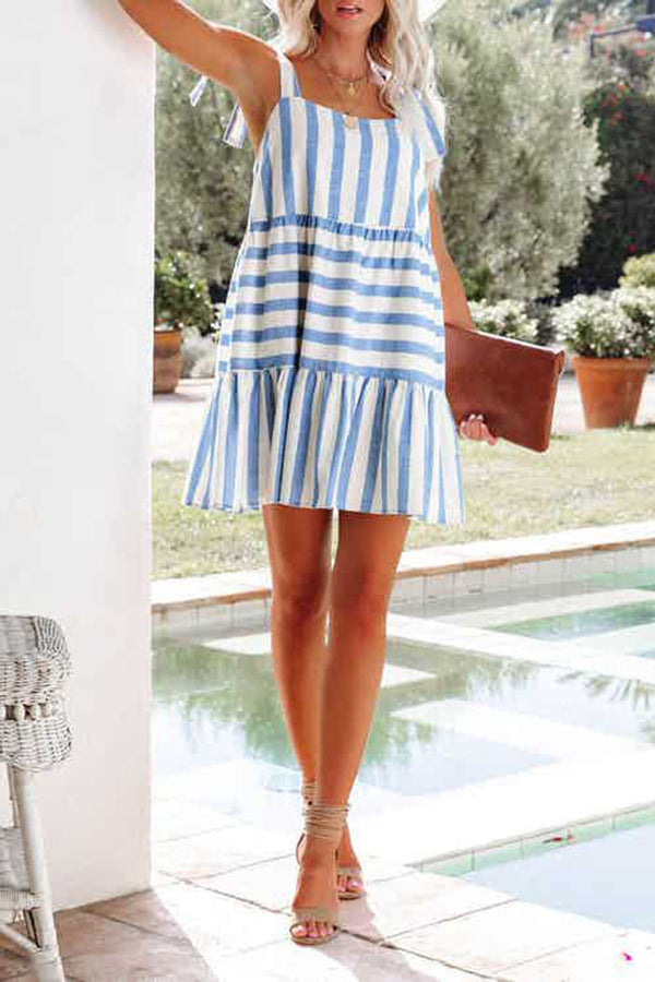 Suspender Striped Print Mini Dress
