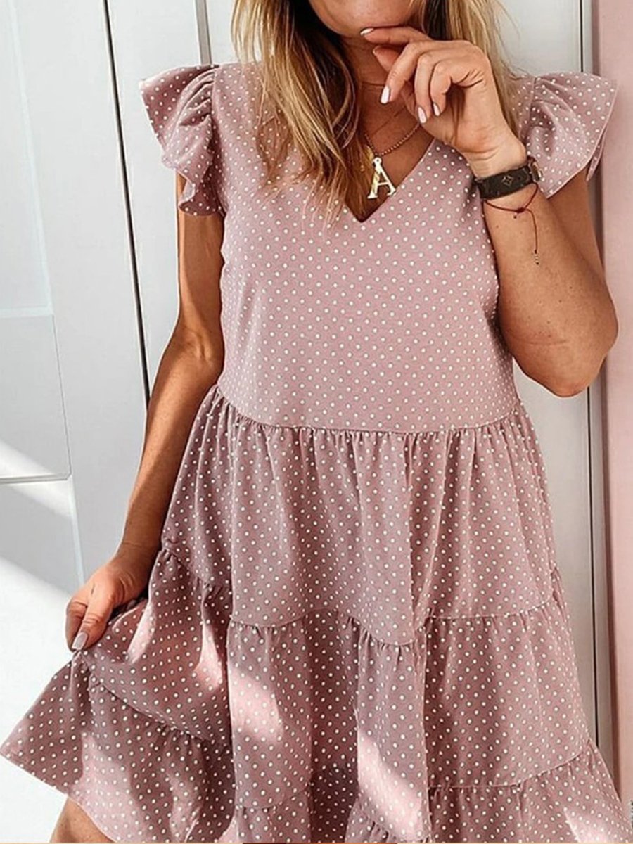 Polka Dot Print Ruffle Dress