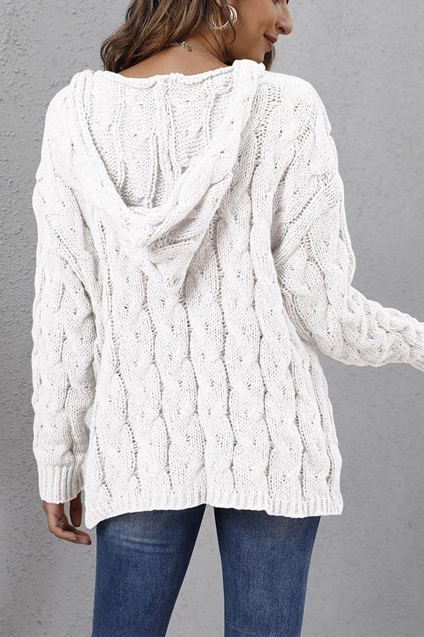 V-neck Hooded Loose Pullover Sweater