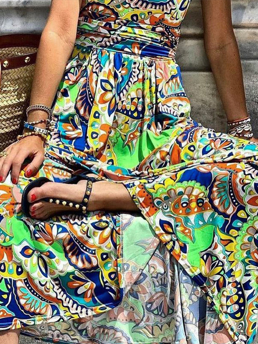 Bohemian One Shoulder High Waist Maxi Dress