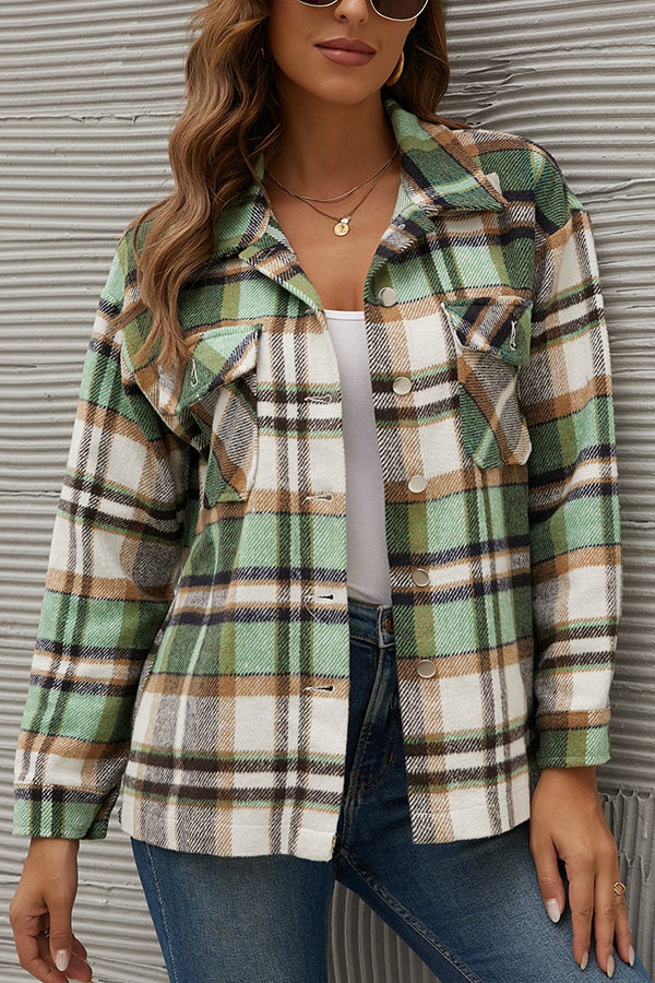 Long Sleeve Orange Plaid Print Jacket