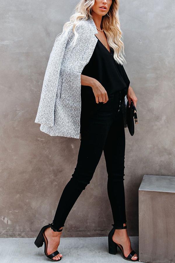 Long Sleeve Zig Zag Funnel Neck Coat