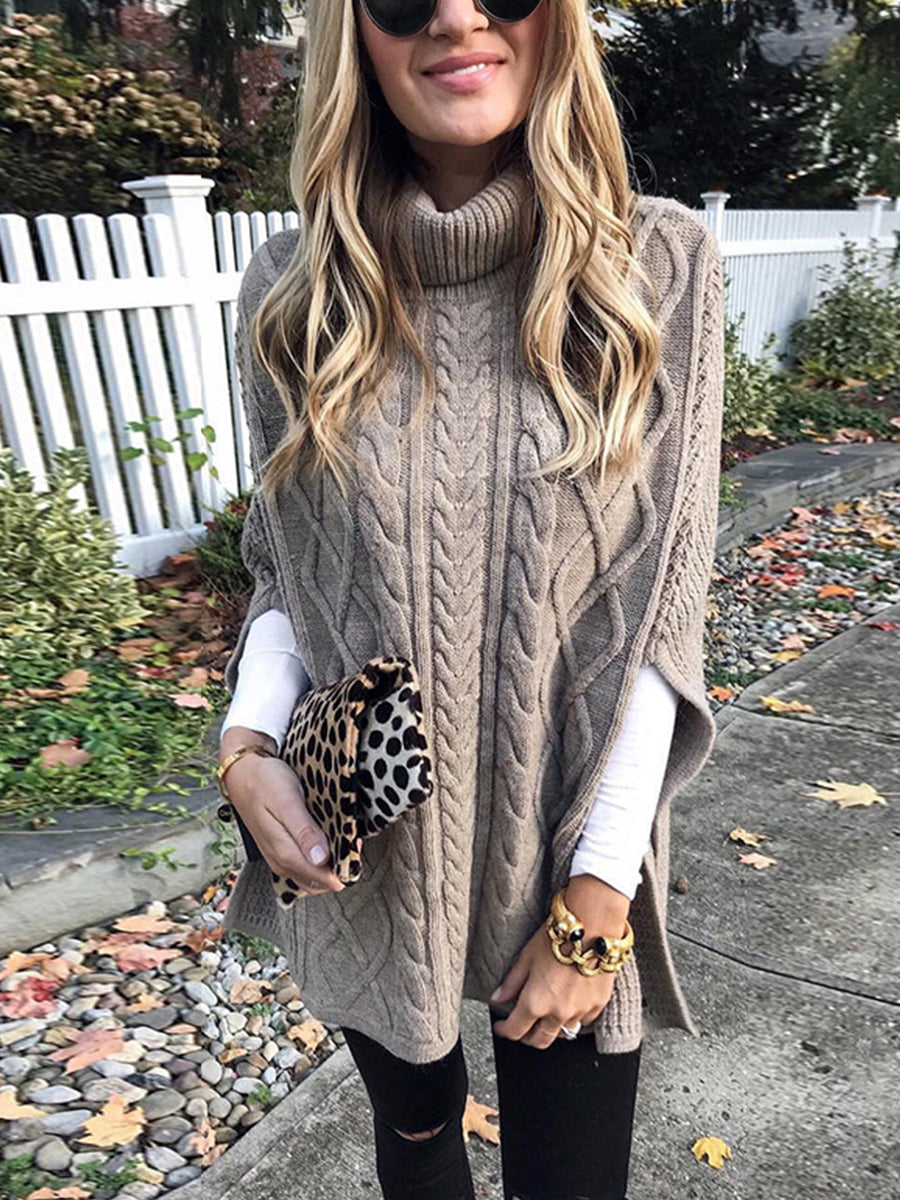 Loose Turtleneck Knit Poncho