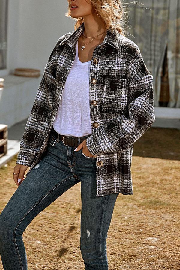 Fashion Lapel Loose Casual Plaid Jacket