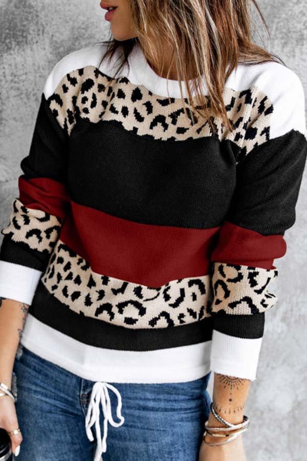 Leopard Color Block Pullover Sweater