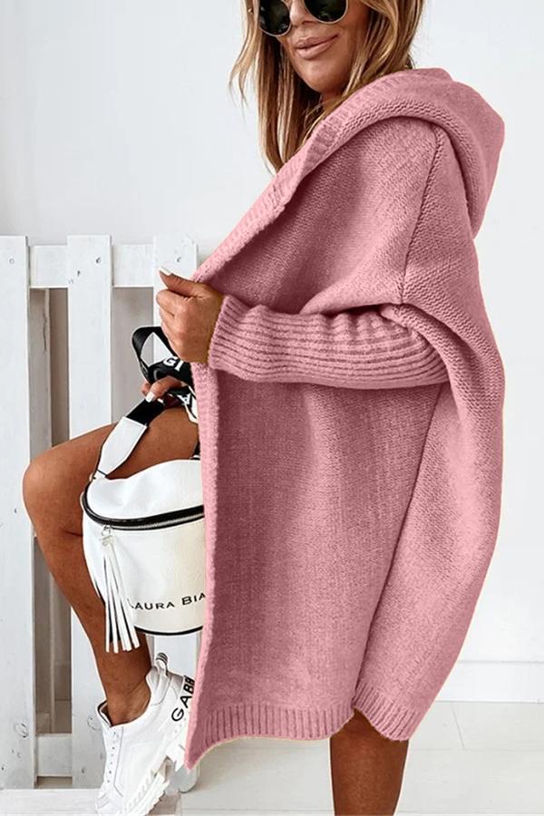 Solid Hooded Casual Cardigan