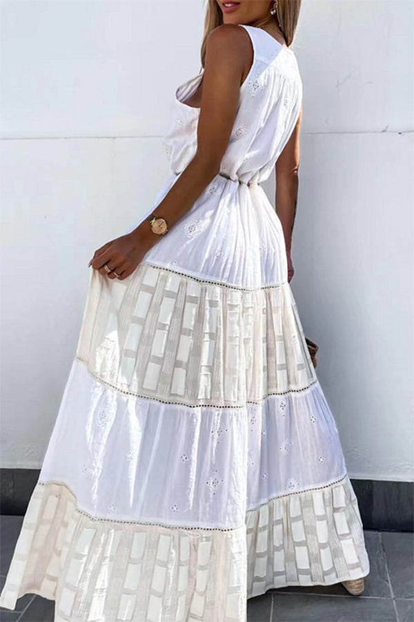 Casual Solid Split Joint V Neck Waist Skirt Dresses