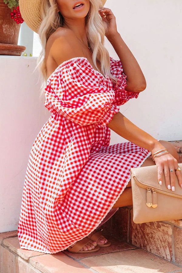 Check Print Lace Panel Backless Mini Dress