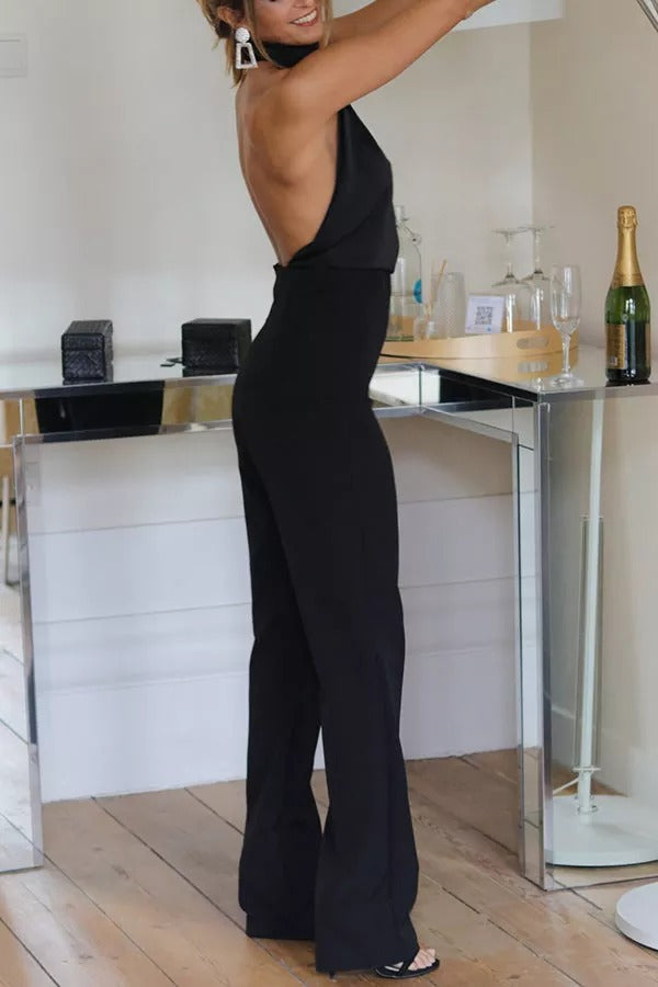 Thriving All Night Satin Halter Neck Jumpsuit
