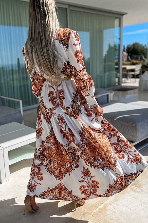 Sunshine On The Horizon Baroque Print Maxi Dress