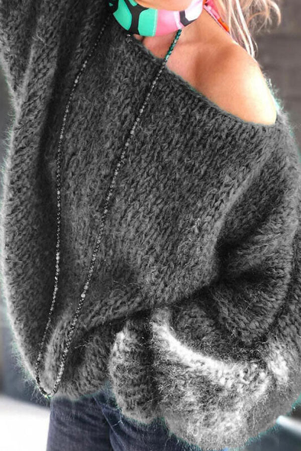 Slanted Shoulder Wool Knit Sweater