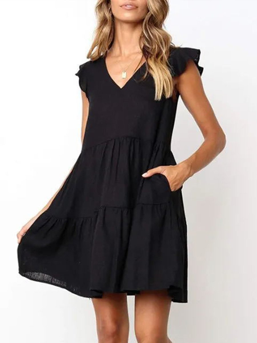 Fold Design White Knee Length Mini Dress