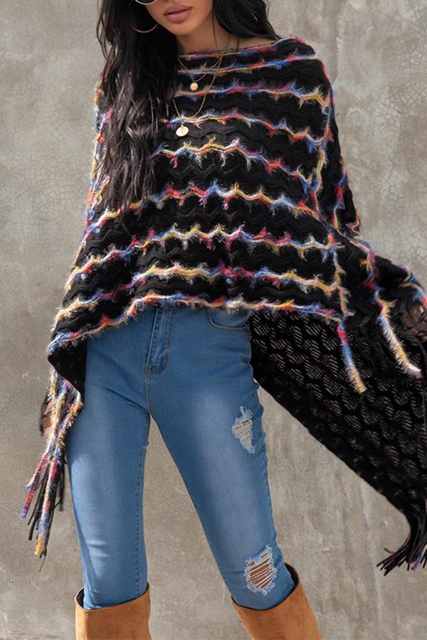 Feminine Plain Baggy Tassels Round Neck Sweater