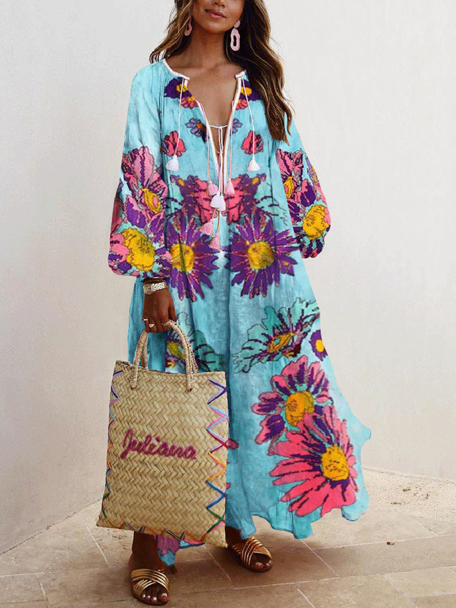 Fashion Printed V-neck Dress
